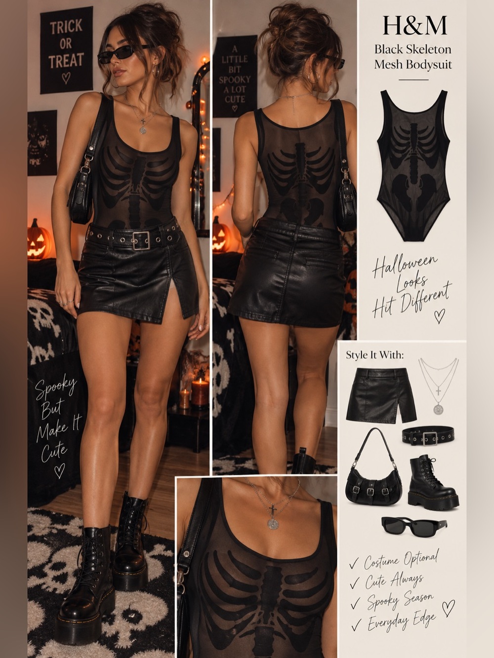 H&M Black Skeleton Mesh Bodysuit